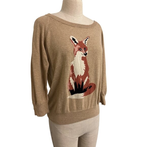 JCP Cashmere Blend Cute Fox Whimsical Knit Crewneck Sweater Top - Picture 2 of 12